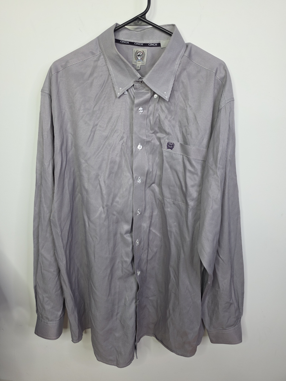 Cinch Men's Light Gray Long-Sleeve Button-Down Shirt, Square Buttons!